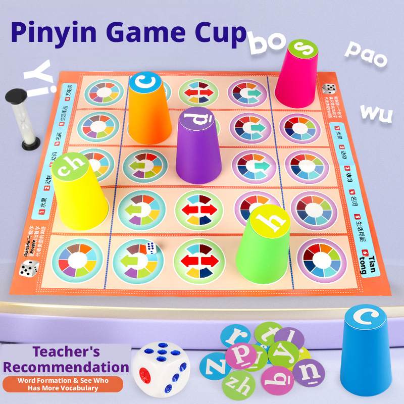 Board Game For 6 Years Old - Beliebtes Kinder-Pinyin-Zuordnungsspiel mit Farbigen Stapelbechern, Frühpädagogisches