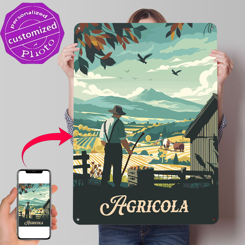 Board Game Inspiration - Agricola Brettspiel-inspirierte Illustration 3D-Textur Metallposter Personalisiertes